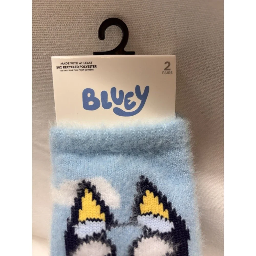 Bluey 4 Pair Boot Socks Bundle 2 Packs Cozy Fuzzy Blue White NEW w/ Tags